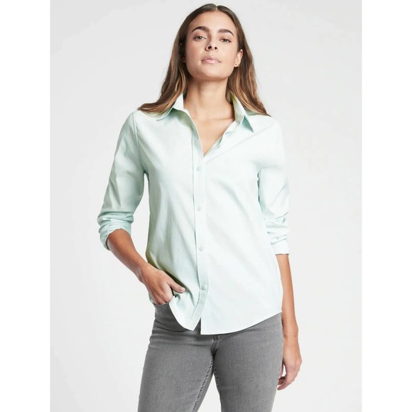 Athleta Tops - NWT Athleta Halcyon Blue Midtown Button Up Long Sleeve Shirt Plus Size 1X